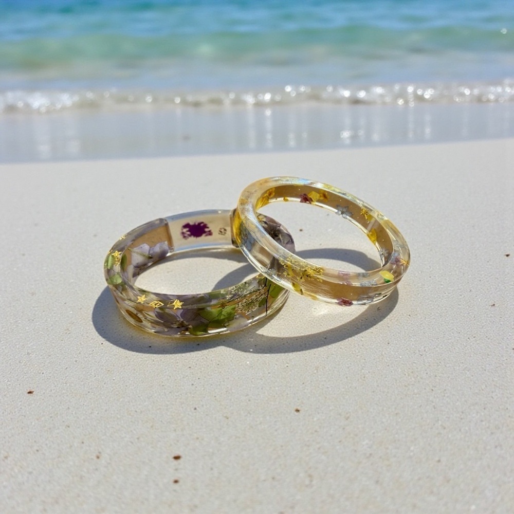 Two Florida Wildflower Handmade Resin Bangle Bracelets